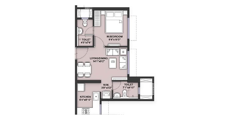 Floor Plan 1 BHK-379 Sq.ft.