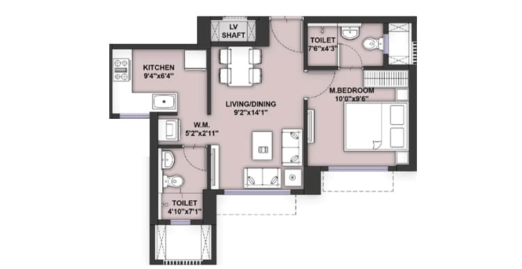 Floor Plan 1 BHK-386 Sq.ft.