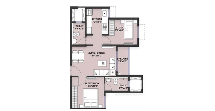 Floor Plan 1 BHK-533 Sq.ft.