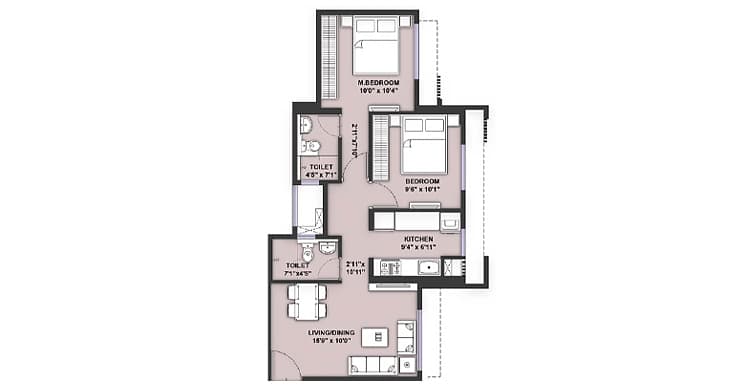 Floor Plan 2 BHK-568 Sq.ft.